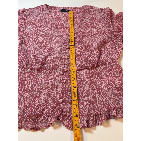 Express Sheer Paisley Print Blouse Women’s Medium Pink & White Long Sleeve Boho - Picture 3 of 8
